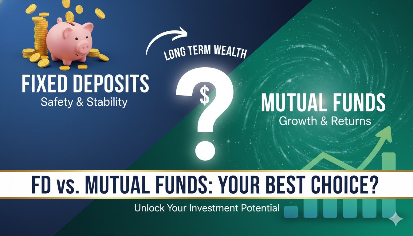 FD और म्यूचुअल फंड निवेश की तुलना दिखाती ग्राफिक इमेज
