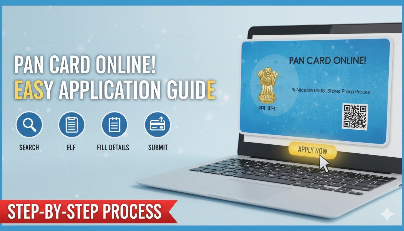 PAN Card ऑनलाइन अप्लाई करने की स्टेप-बाय-स्टेप प्रक्रिया दिखाती इमेज