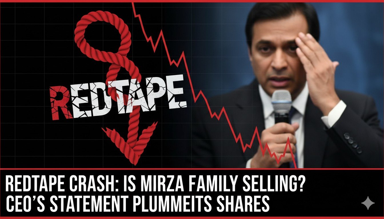 Redtape ब्रांड लोगो के साथ गिरते शेयर ग्राफ की इमेज