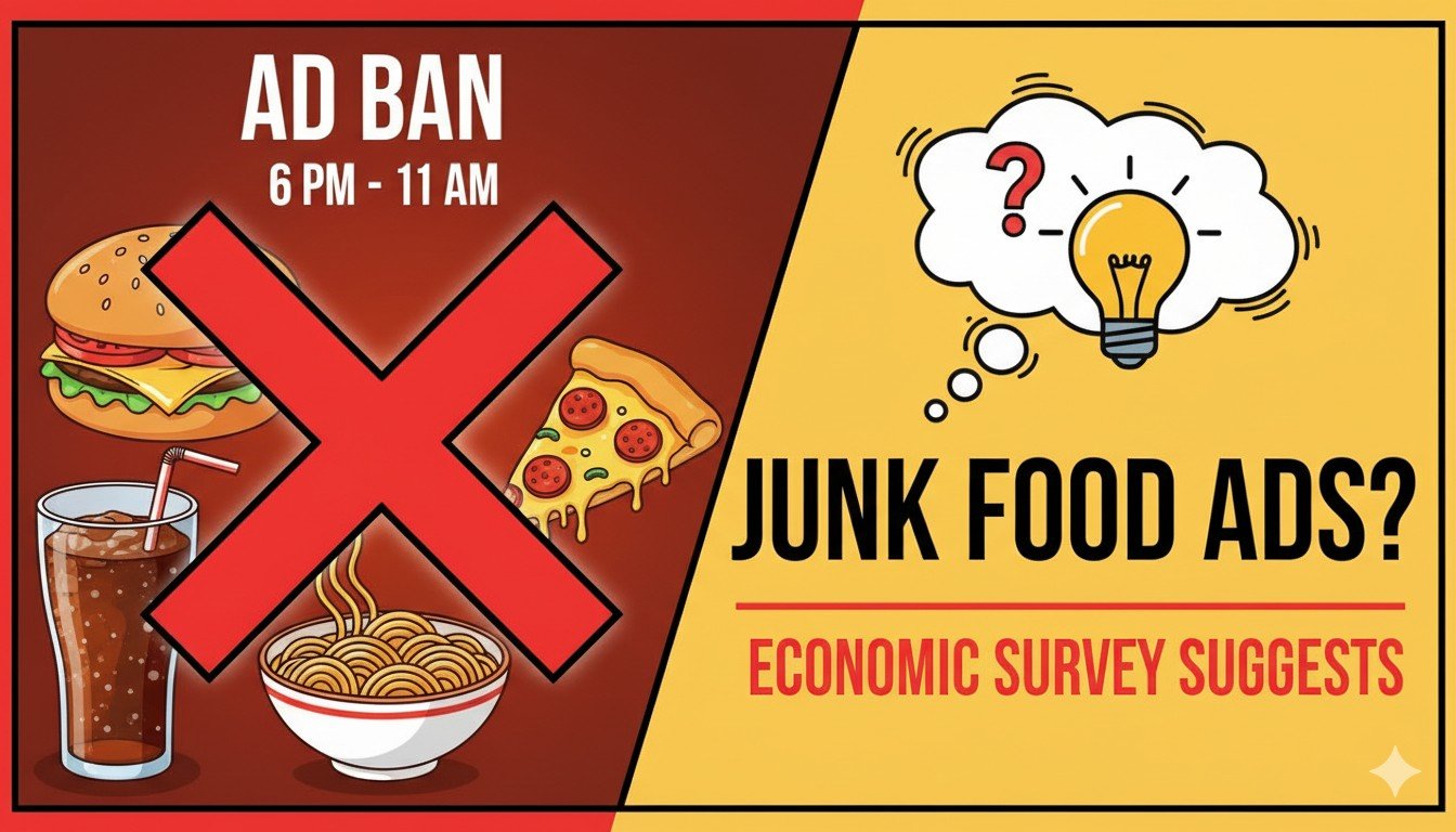 आर्थिक समीक्षा में जंक फूड विज्ञापनों पर बैन का सुझाव दिखाती ग्राफिक इमेज