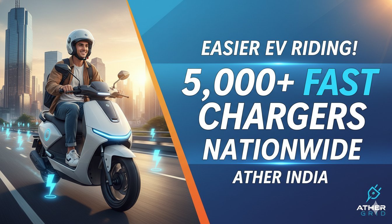 एथर इलेक्ट्रिक स्कूटर एक फास्ट चार्जिंग स्टेशन पर चार्ज होता हुआ, हरे रंग की थीम के साथ