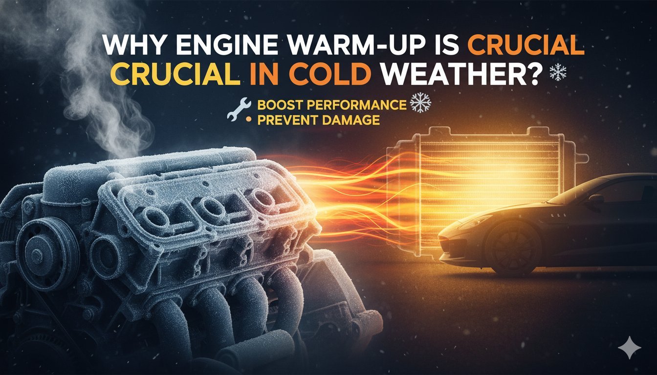 ठंड के मौसम में कार का इंजन वार्म-अप होता हुआ, जिसमें स्टीम निकलते हुए दिखाई दे रहा है।