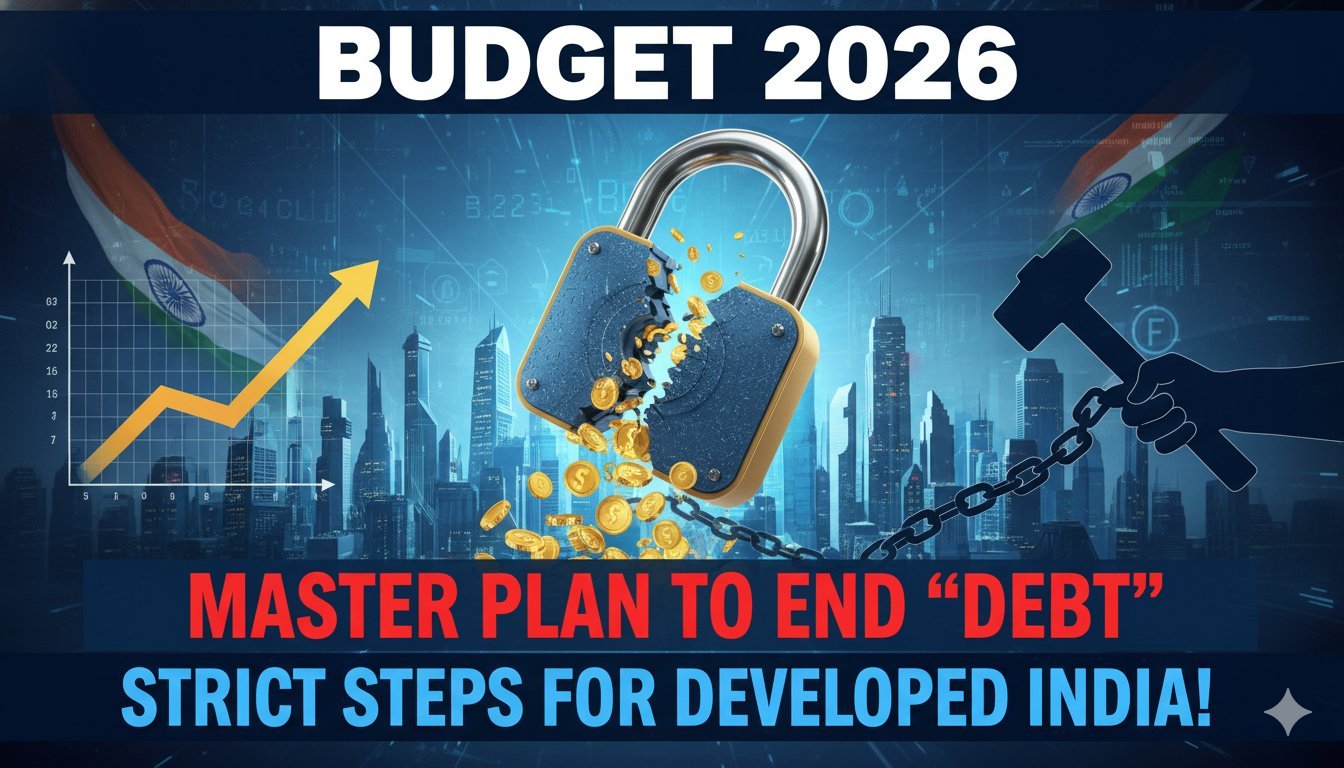 बजट 2026 में कर्ज मुक्ति और विकसित भारत की योजना दर्शाती इमेज