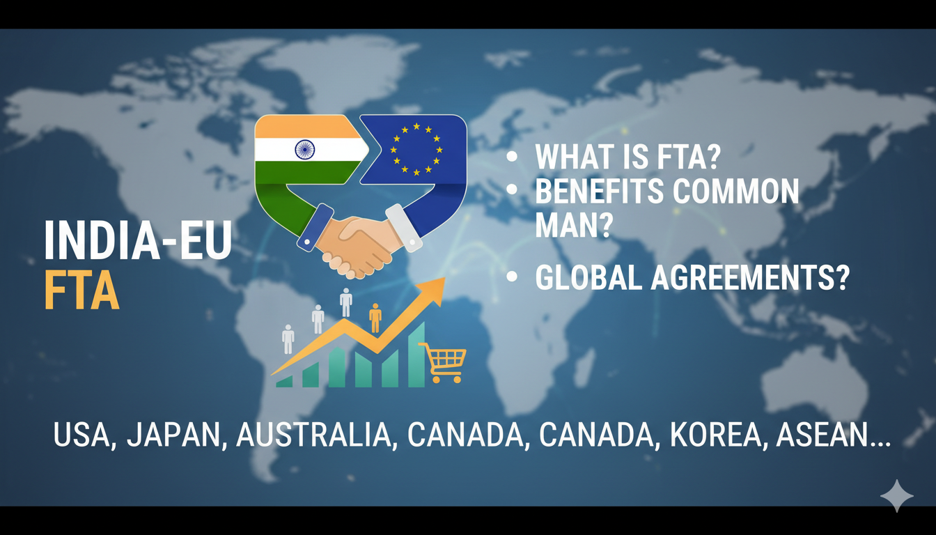 भारत और यूरोपीय संघ के नेता एफटीए समझौते पर हस्ताक्षर करते हुए।