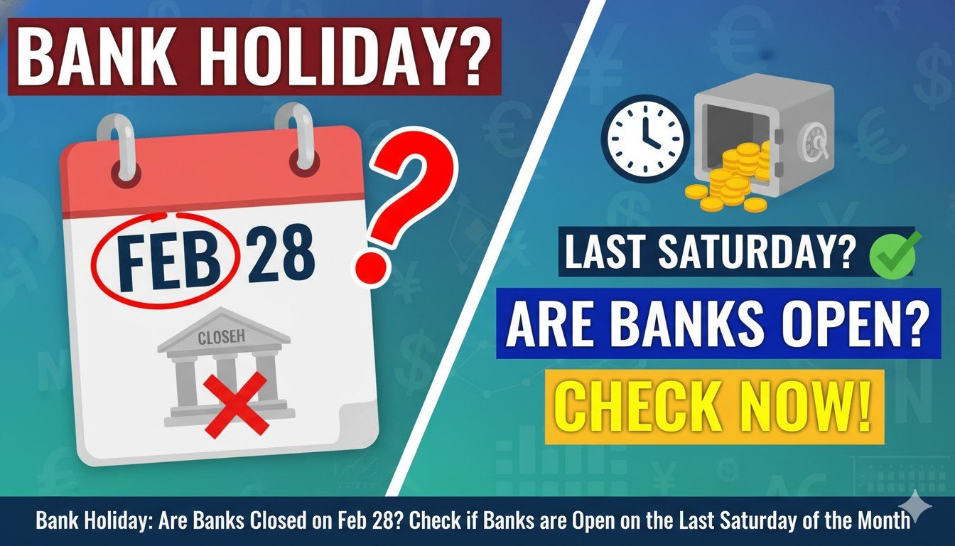 28 फरवरी 2026 को बैंक बंद होने का कैलेंडर दिखाता हुआ इमेज, RBI हॉलिडे नियमों के साथ