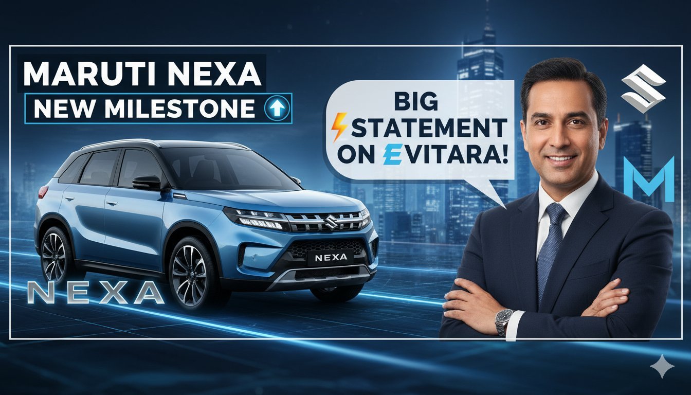 Alt Text for featured image : मारुति नेक्सा का 200वां स्टूडियो आउटलेट और eVitara इलेक्ट्रिक एसयूवी का फ्रंट व्यू