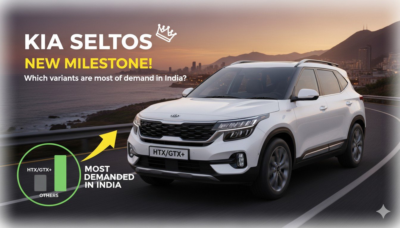 किया सेल्टोस एसयूवी की नई जनरेशन मॉडल फ्रंट व्यू, 6 लाख बिक्री माइलस्टोन सेलिब्रेशन