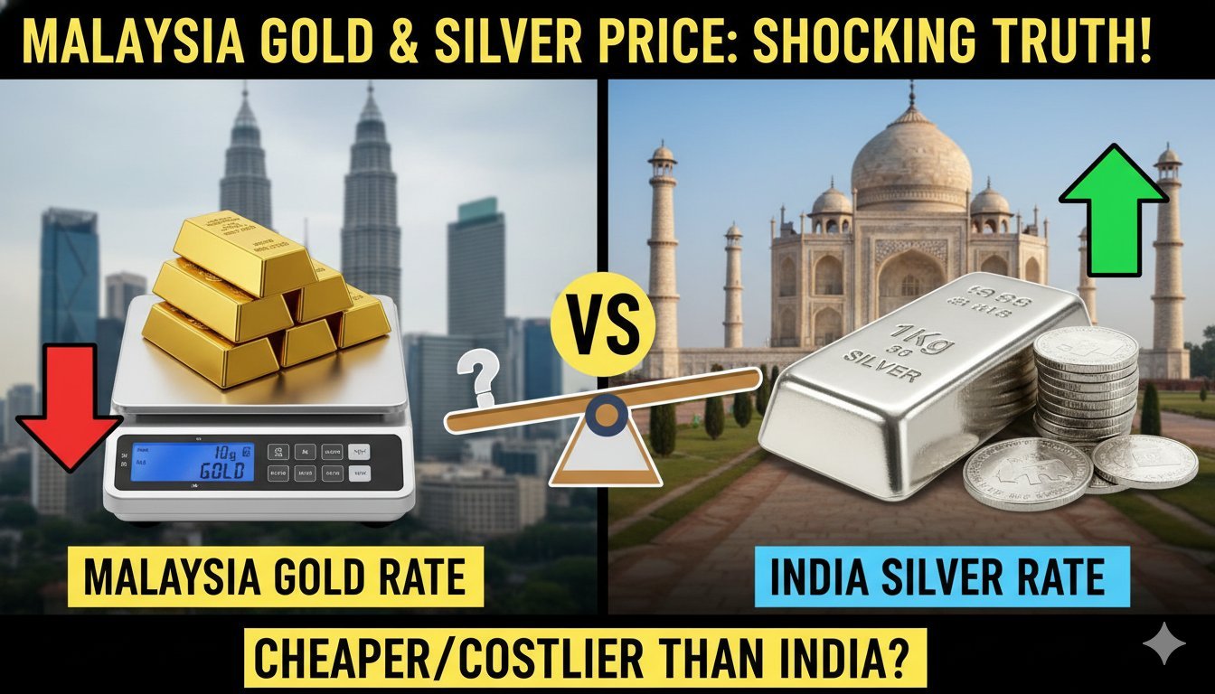 सोने और चांदी की सलाखों की छवि मलेशिया और भारत के झंडों के साथ