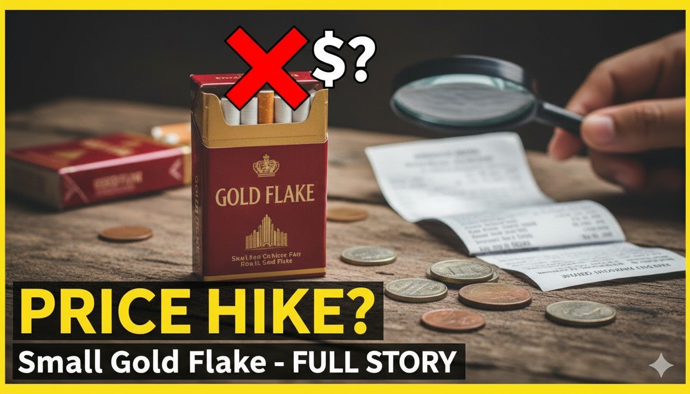 सिगरेट पैकेट्स की नई कीमतें दिखाते हुए ग्राफिक, Gold Flake और Classic ब्रांड्स के साथ 2026 प्राइस हाइक