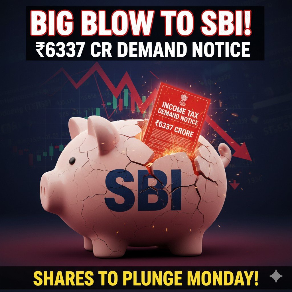 स्टेट बैंक ऑफ इंडिया (SBI) का लोगो और इनकम टैक्स डिमांड नोटिस की ग्राफिक इमेज
