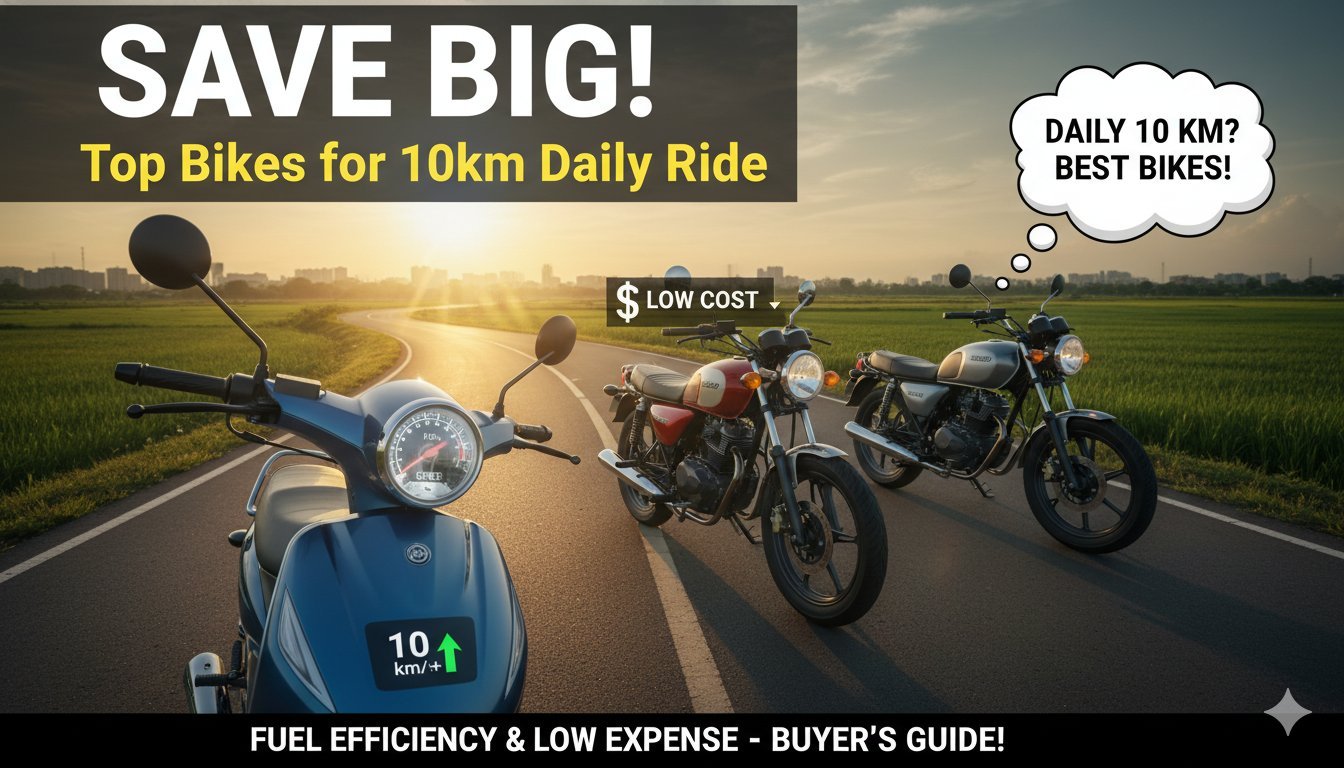 रोजाना 10 किमी सफर के लिए हाई माइलेज वाली बेस्ट बाइक्स का ग्रुप फोटो, Hero Splendor, Bajaj Platina और Honda Shine दिखाई दे रही हैं