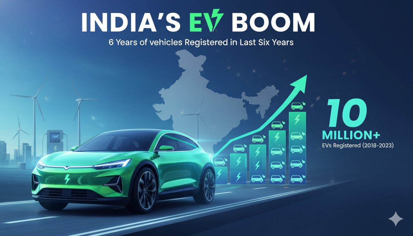 भारत में इलेक्ट्रिक वाहनों की बढ़ती संख्या दिखाता ग्राफ, 2025 में 23 लाख रजिस्ट्रेशन