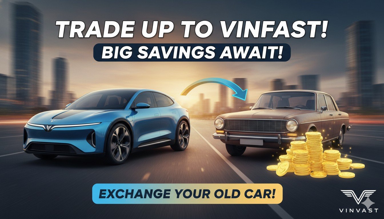 VinFast VF6 और VF7 इलेक्ट्रिक SUVs के साथ पुरानी कार एक्सचेंज ऑफर दिखाता फीचर्ड इमेज, ₹1.30 लाख बेनिफिट